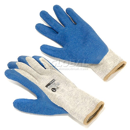 Latex Coated Cotton Gloves, Gray/Blue, Large, 12PK